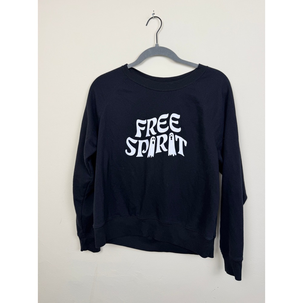 Free Spirit Sweatshirt Women's M Black Ghost Halloween Graphic Crewneck Spooky
